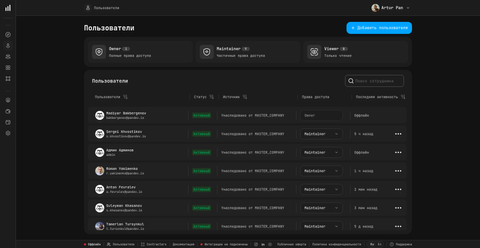 Employees list with Owner / Maintainer / Viewer roles